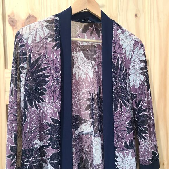 R&M Richards Sheer Mesh Floral Open Front Cardigan Elegant Feminine Size 14 - Picture 1 of 8